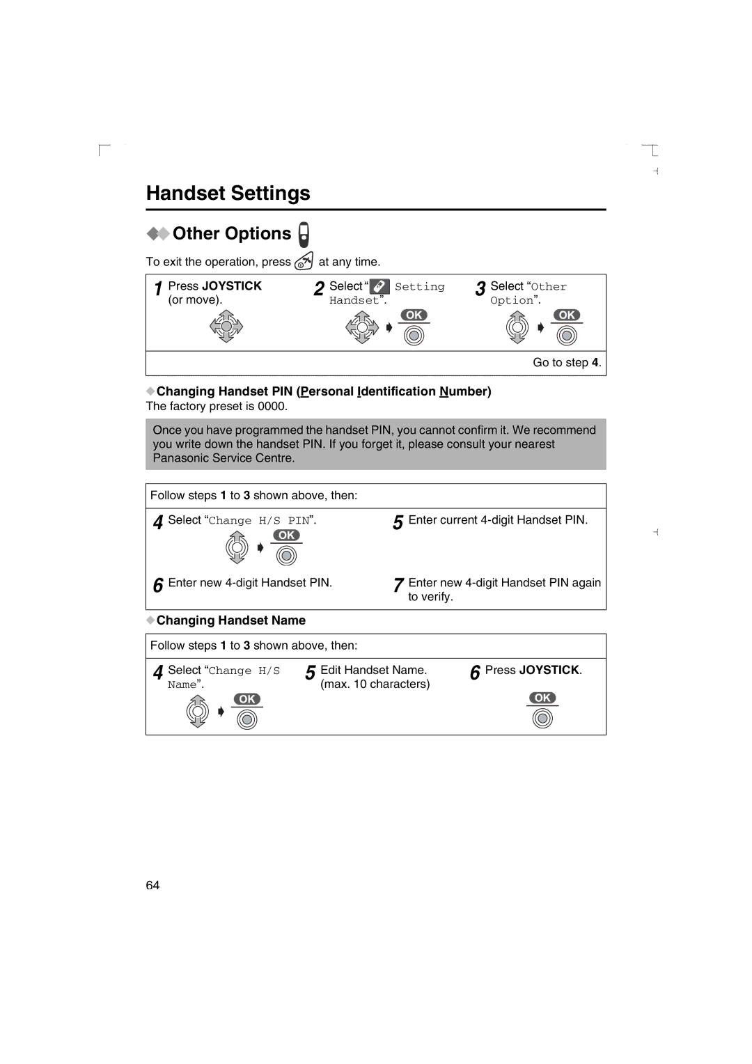 Panasonic KX-TCD540AL Other Options, Changing Handset PIN Personal Identification Number, Select Change H/S PIN 