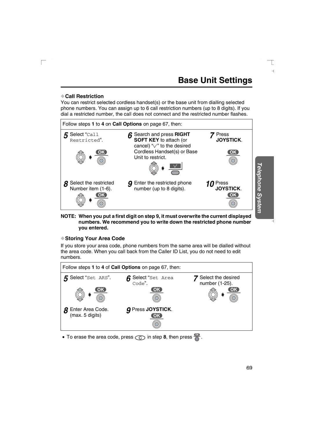 Panasonic KX-TCD540AL operating instructions Call Restriction, Restricted, Storing Your Area Code 