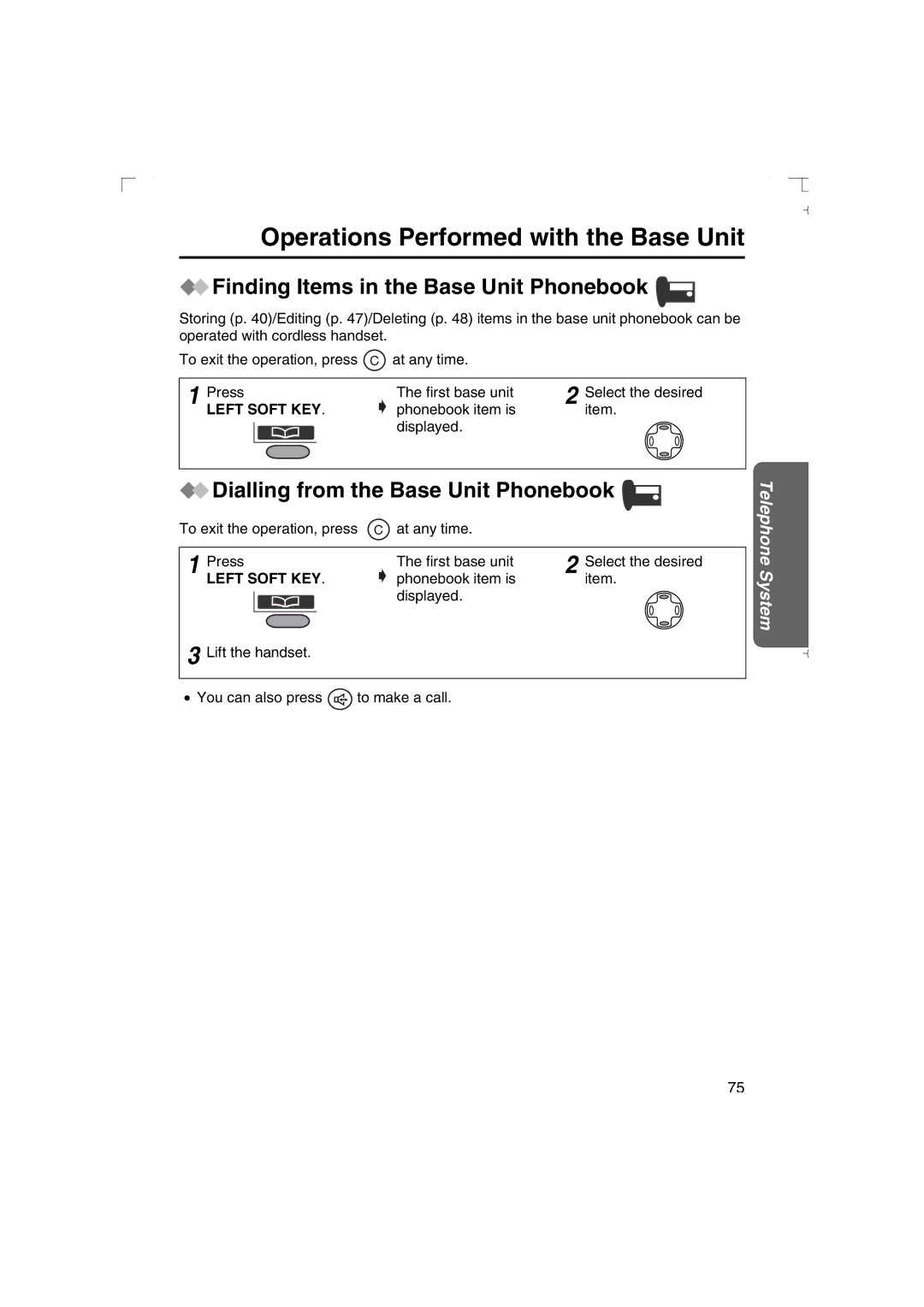 Panasonic KX-TCD540AL Finding Items in the Base Unit Phonebook, Dialling from the Base Unit Phonebook 