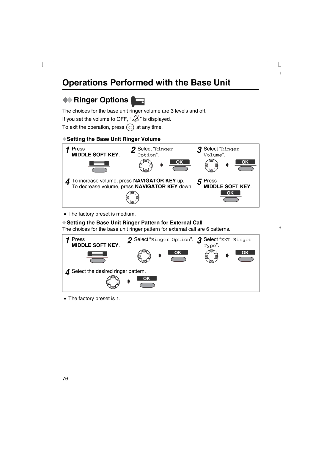 Panasonic KX-TCD540AL Setting the Base Unit Ringer Volume, Setting the Base Unit Ringer Pattern for External Call, Type 