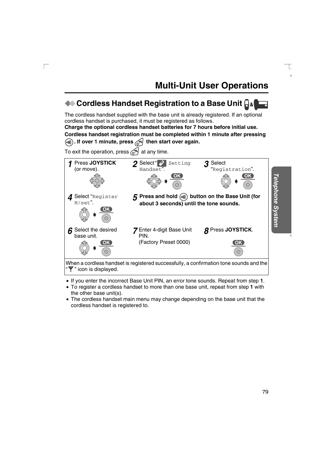 Panasonic KX-TCD540AL operating instructions Handset Registration, Press and hold, About 3 seconds until the tone sounds 