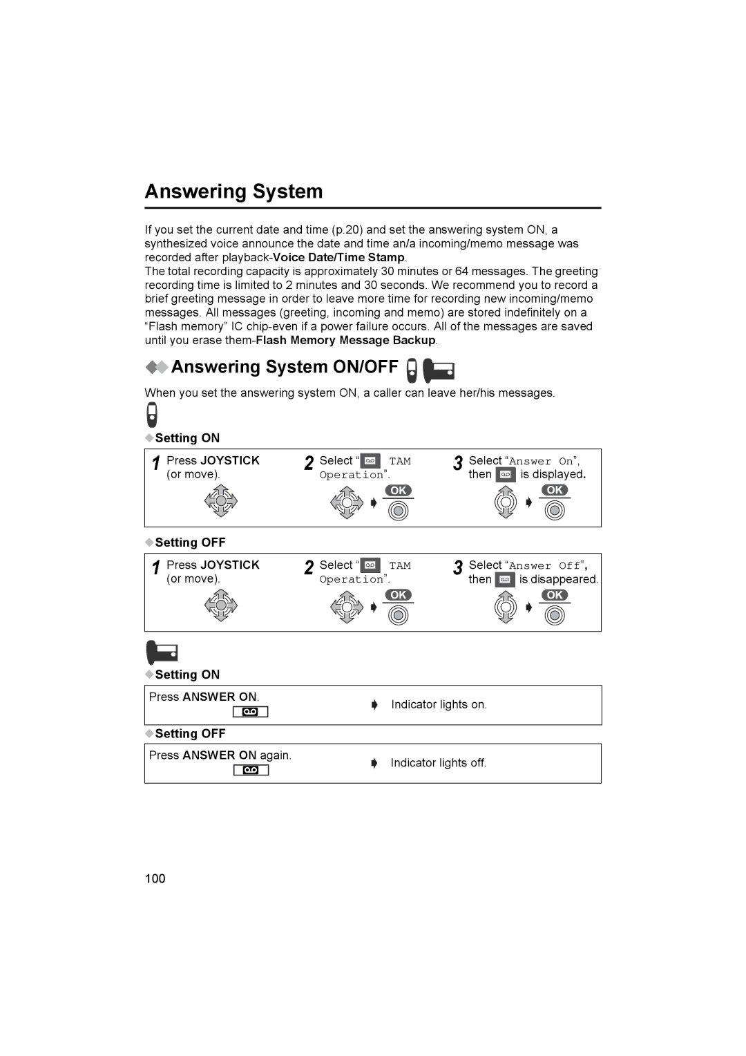 Panasonic KX-TCD545E operating instructions Answering System ON/OFF 