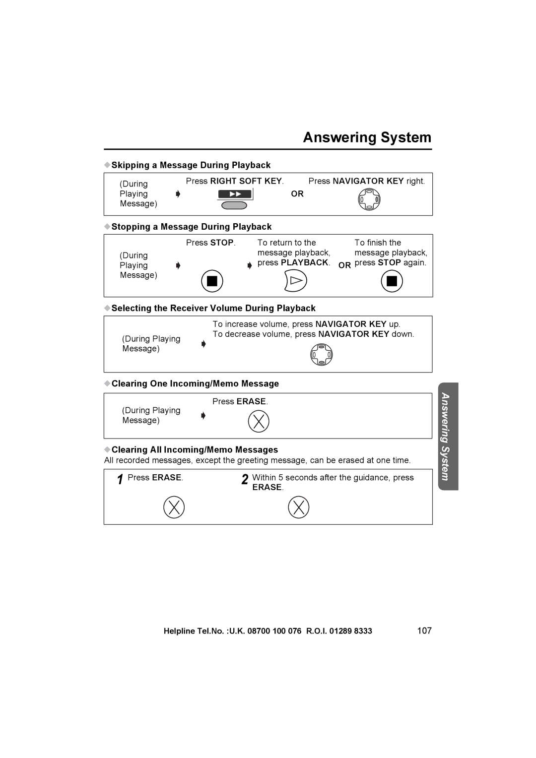 Panasonic KX-TCD545E operating instructions Skipping a Message During Playback, Stopping a Message During Playback, 107 