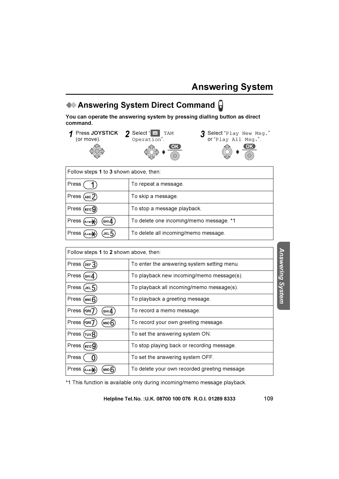 Panasonic KX-TCD545E operating instructions Answering System Direct Command, 109 