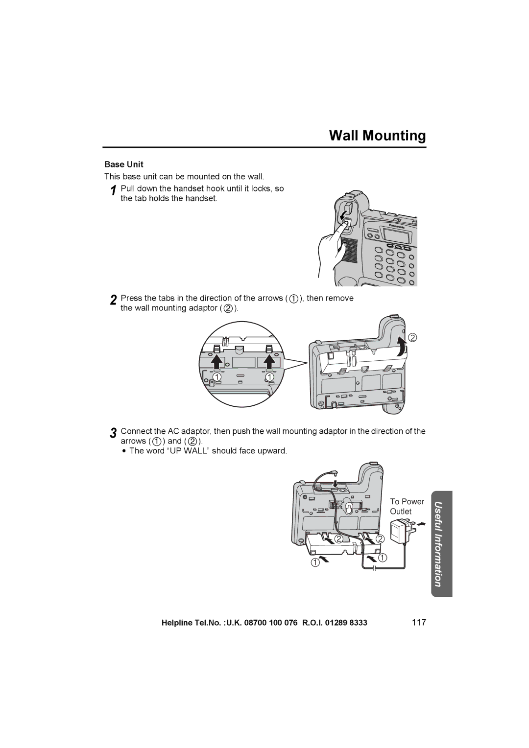 Panasonic KX-TCD545E operating instructions Wall Mounting, 117 