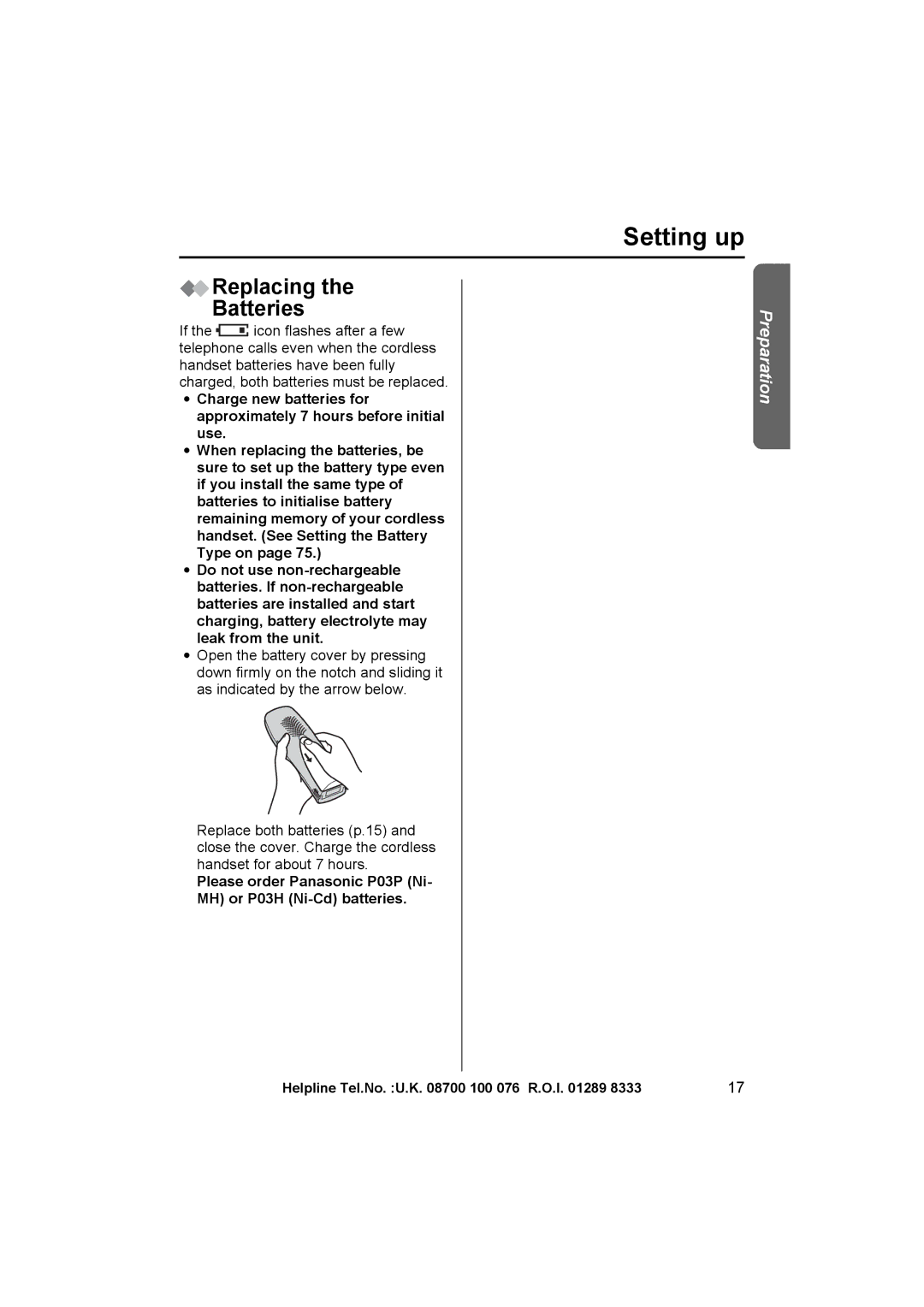 Panasonic KX-TCD545E operating instructions Replacing Batteries 