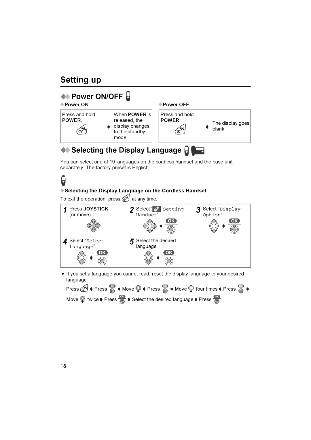 Panasonic KX-TCD545E operating instructions Power ON/OFF, Selecting the Display Language, Power on, Power OFF 