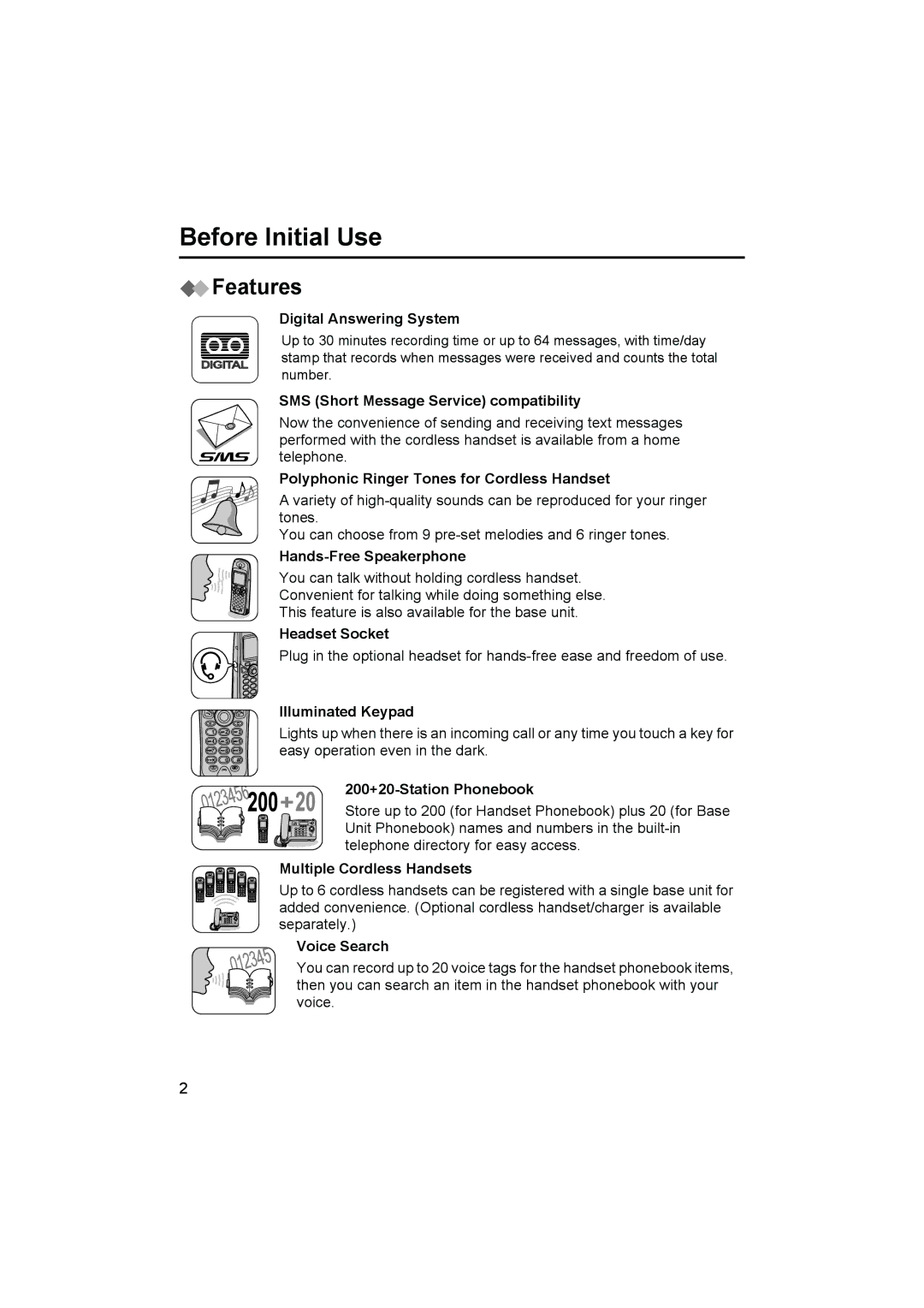 Panasonic KX-TCD545E operating instructions Before Initial Use, Features 