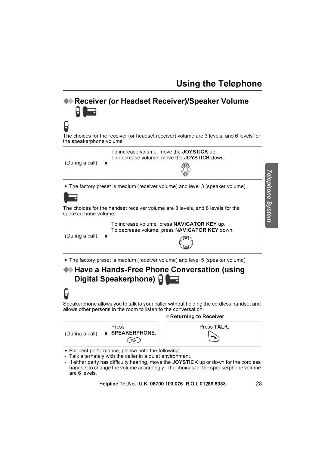 Panasonic KX-TCD545E operating instructions Receiver or Headset Receiver/Speaker Volume, Returning to Receiver 