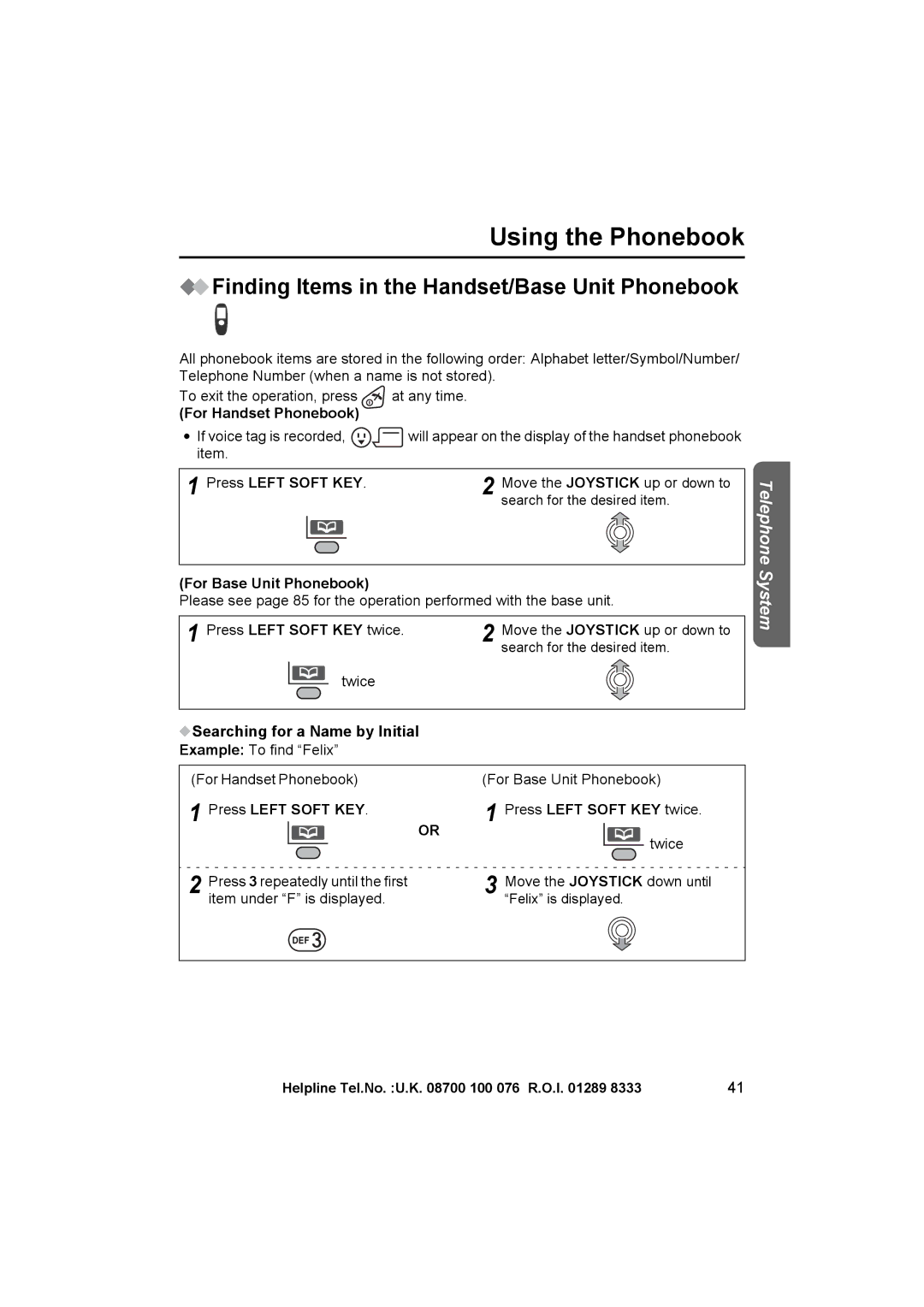 Panasonic KX-TCD545E operating instructions Finding Items in the Handset/Base Unit Phonebook 