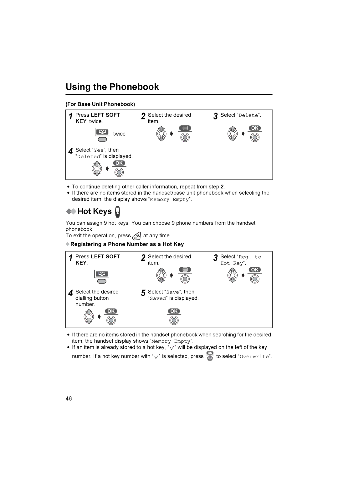 Panasonic KX-TCD545E operating instructions Hot Keys, Registering a Phone Number as a Hot Key Press Left Soft 