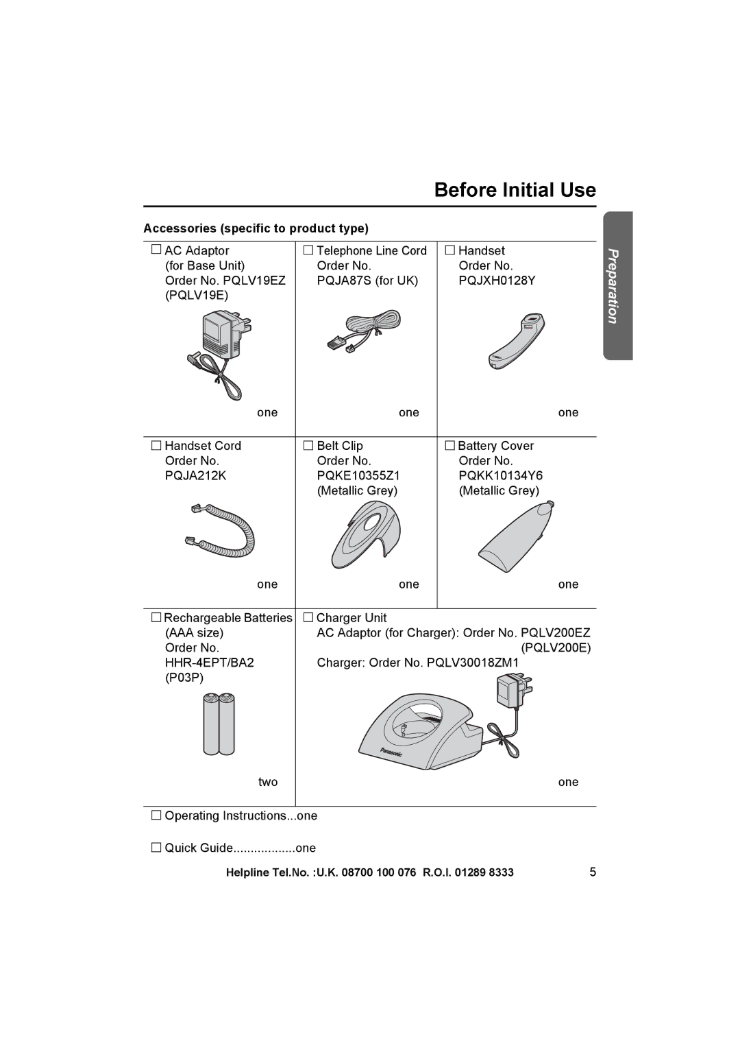 Panasonic KX-TCD545E operating instructions Accessories specific to product type, PQJA212K 