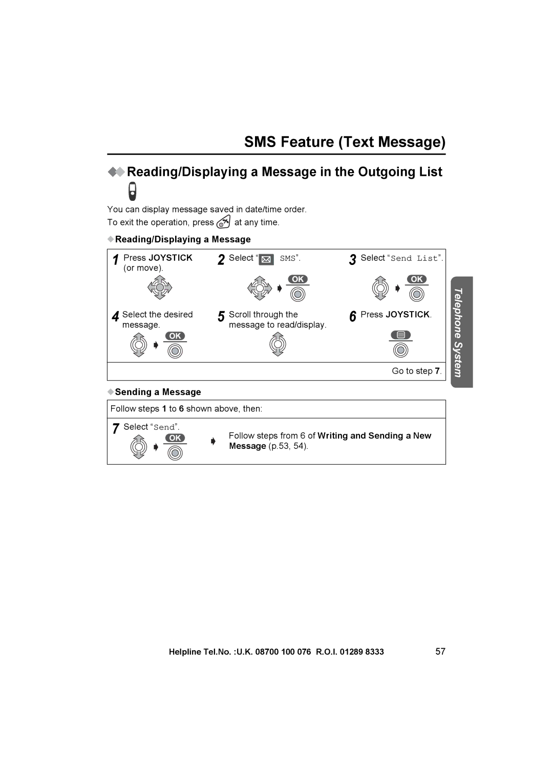 Panasonic KX-TCD545E Reading/Displaying a Message in the Outgoing List, Reading/Displaying a Message Press Joystick 