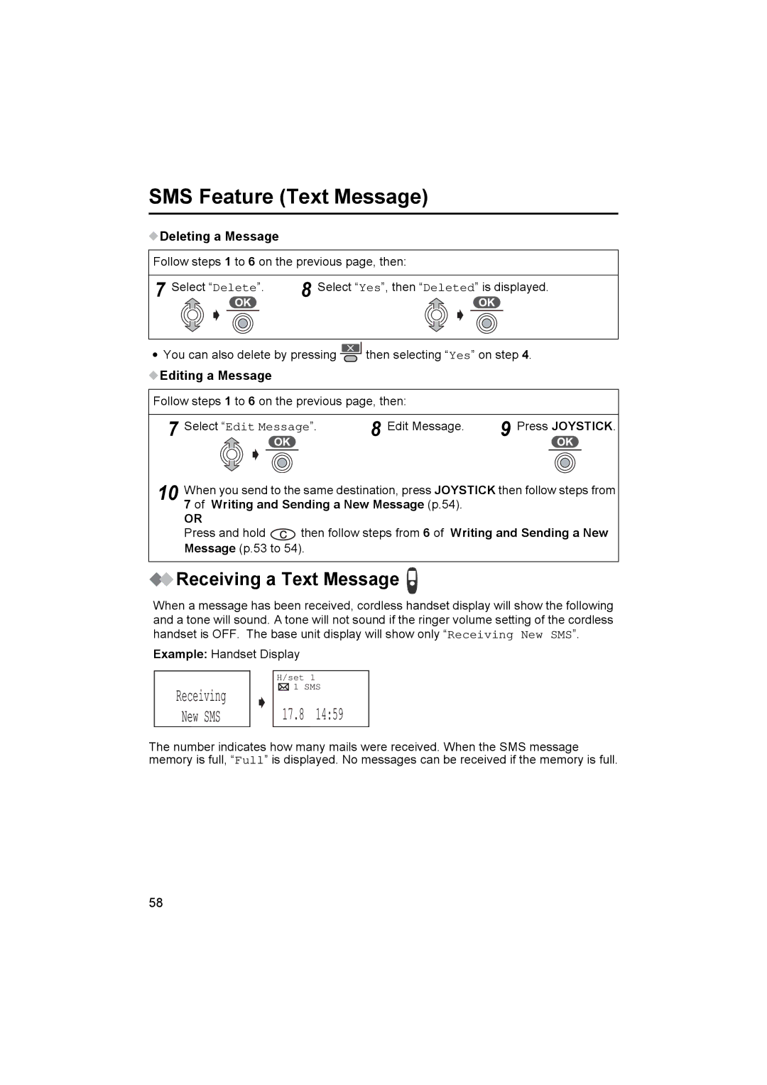 Panasonic KX-TCD545E Receiving a Text Message, Deleting a Message, Editing a Message, Select Edit Message 