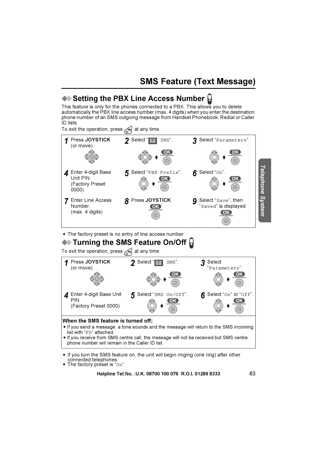 Panasonic KX-TCD545E operating instructions Setting the PBX Line Access Number, Turning the SMS Feature On/Off 