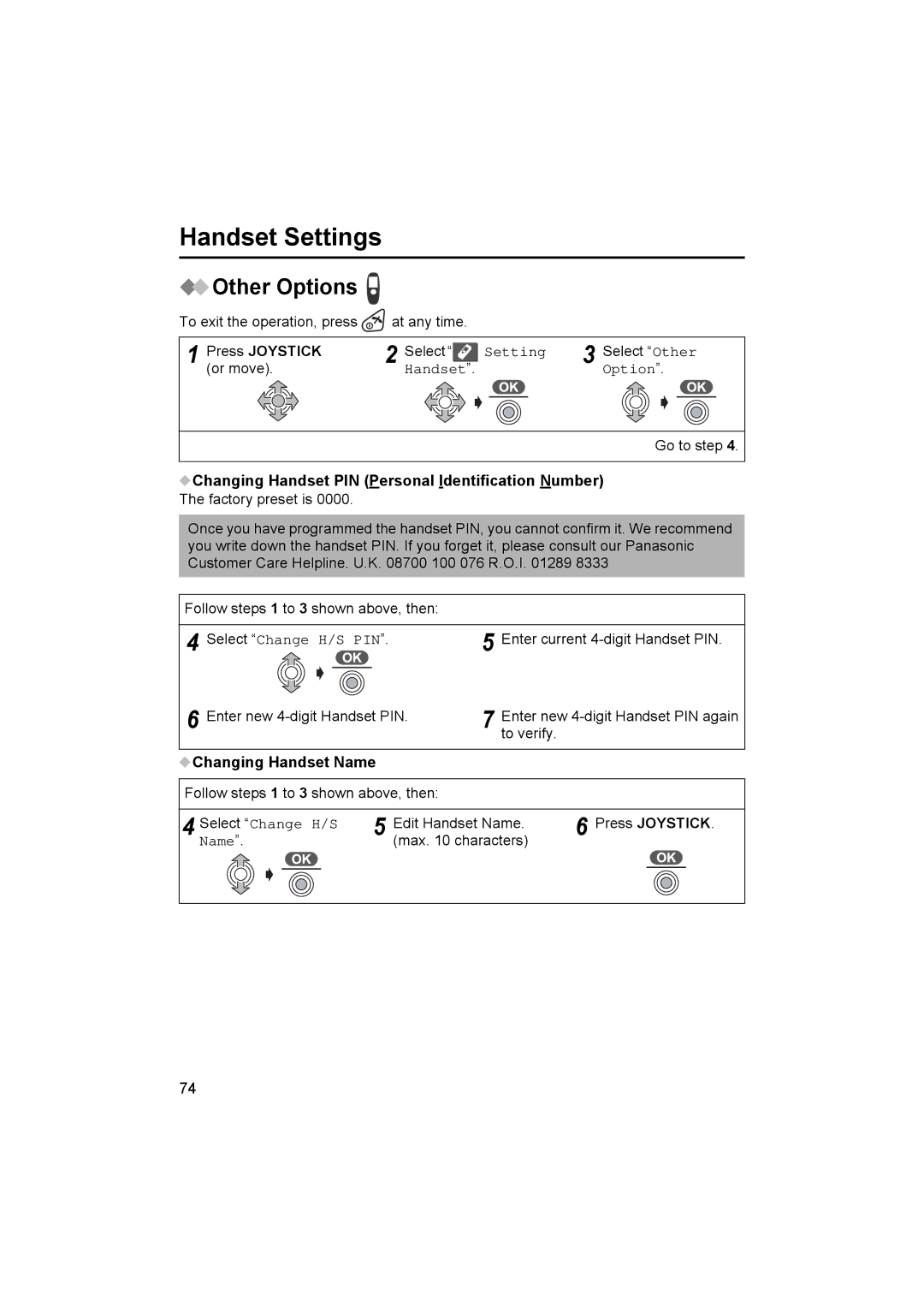 Panasonic KX-TCD545E Other Options, Changing Handset PIN Personal Identification Number, Select Change H/S PIN 