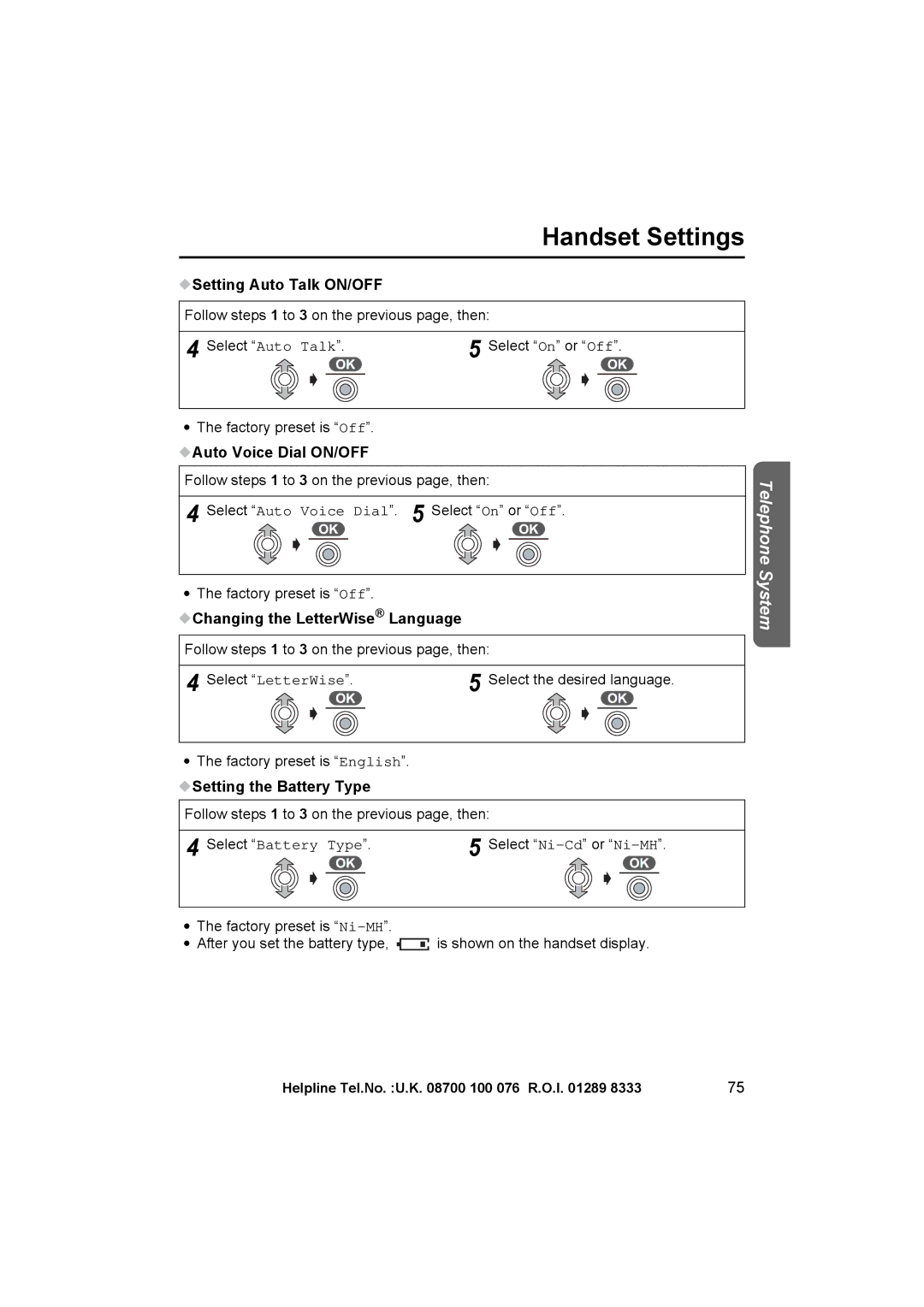 Panasonic KX-TCD545E Setting Auto Talk ON/OFF, Auto Voice Dial ON/OFF, Changing the LetterWise Language 