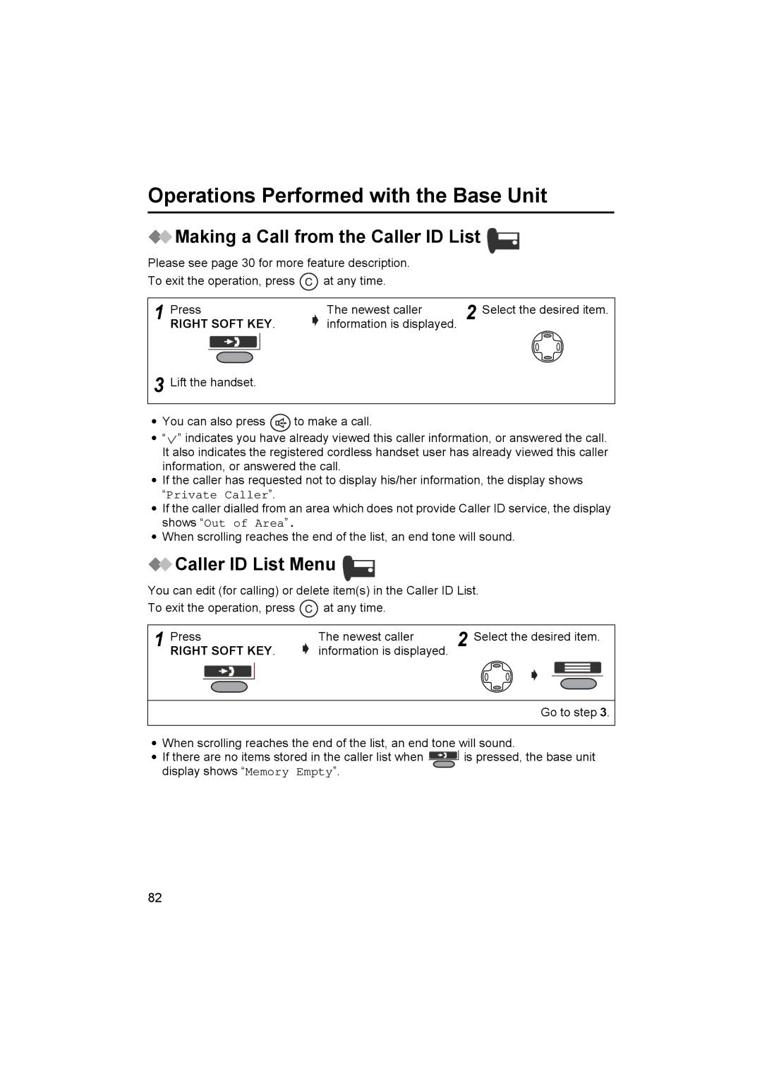 Panasonic KX-TCD545E operating instructions Operations Performed with the Base Unit, Making a Call from the Caller ID List 