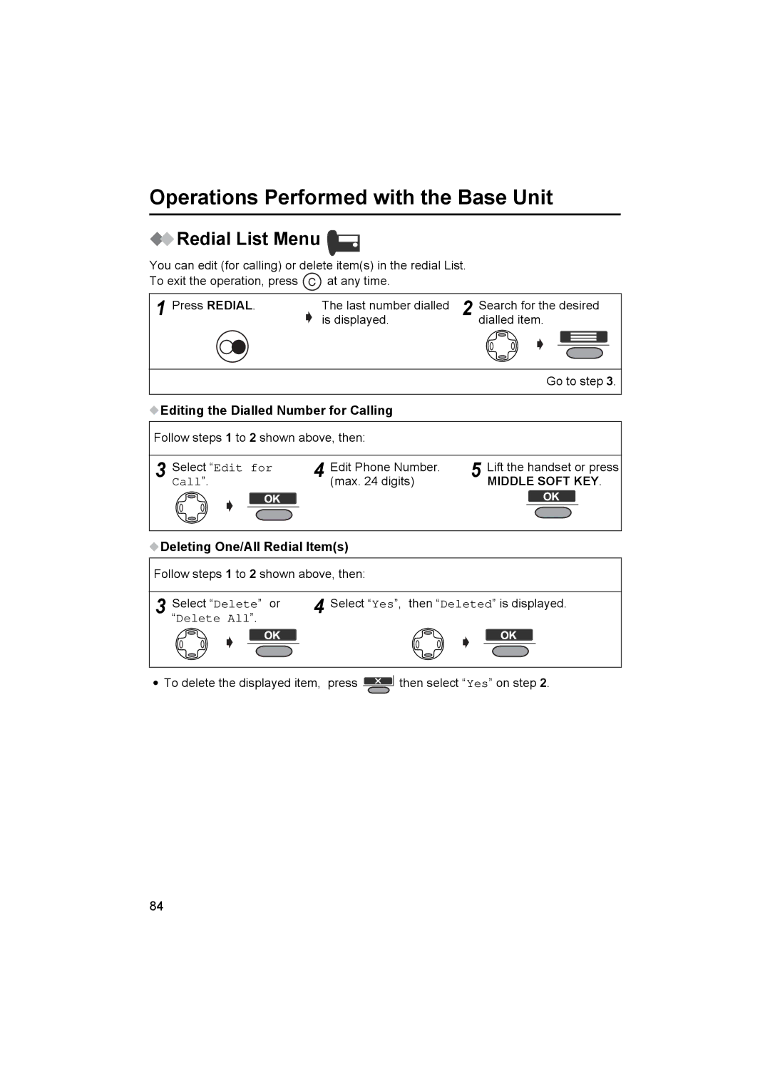 Panasonic KX-TCD545E operating instructions Follow steps 1 to 2 shown above, then Select Delete or 