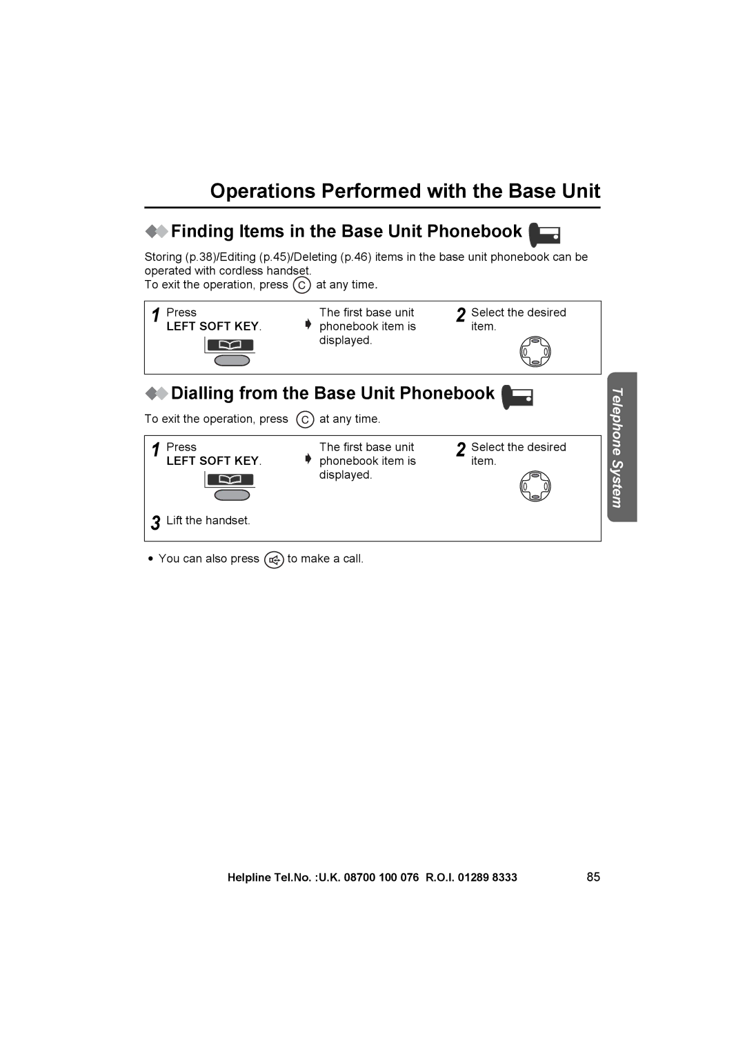 Panasonic KX-TCD545E operating instructions Finding Items in the Base Unit Phonebook, Dialling from the Base Unit Phonebook 