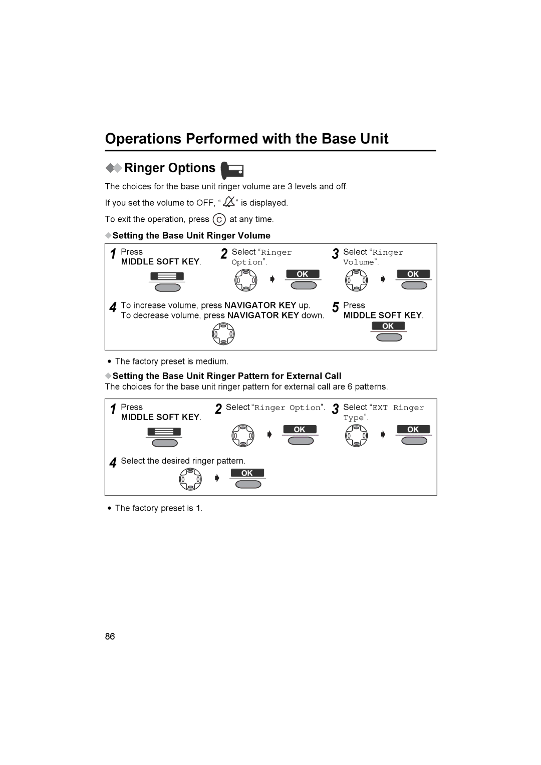 Panasonic KX-TCD545E operating instructions Setting the Base Unit Ringer Volume, Option Volume, Type 