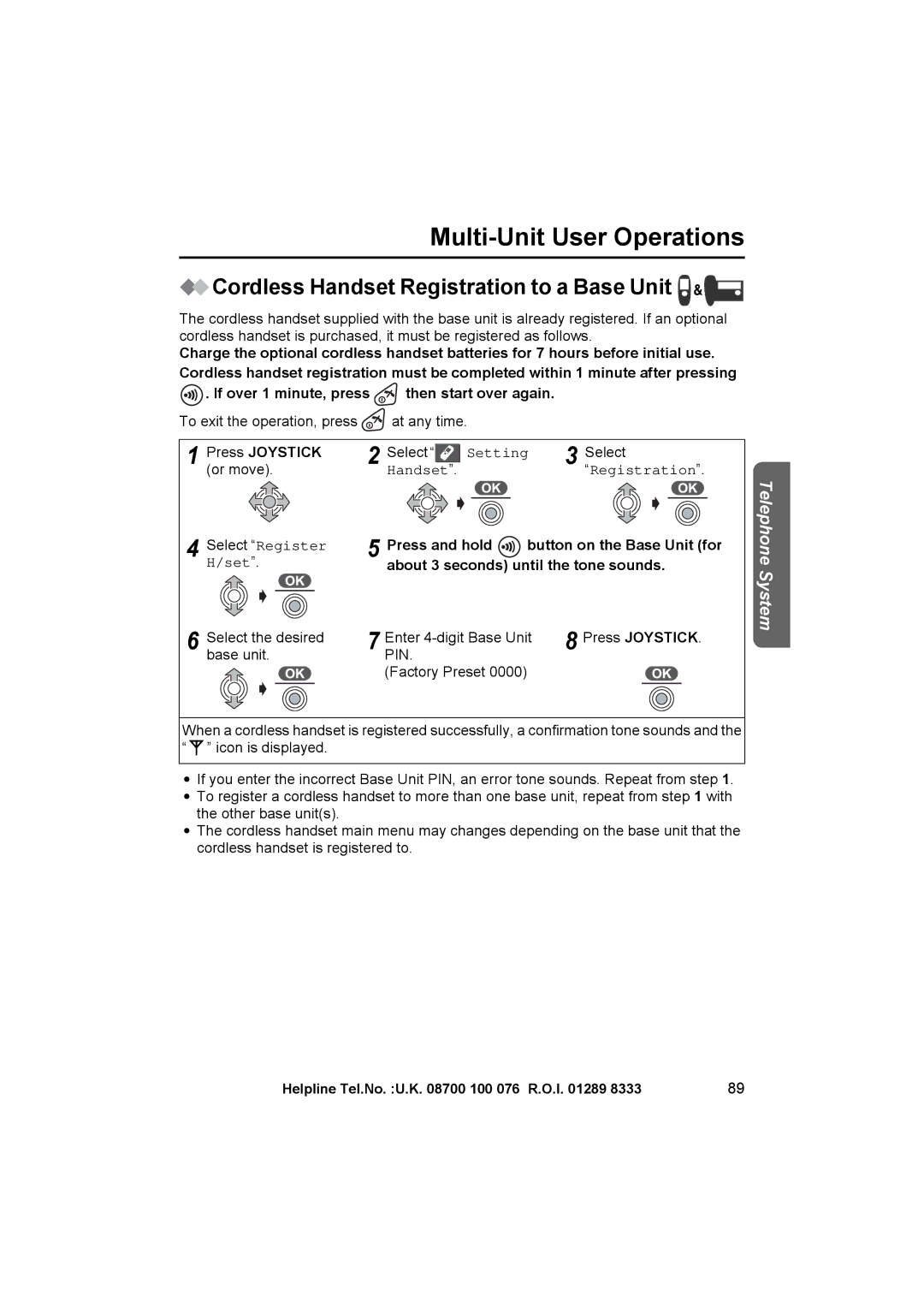 Panasonic KX-TCD545E operating instructions Cordless Handset Registration to a Base Unit 