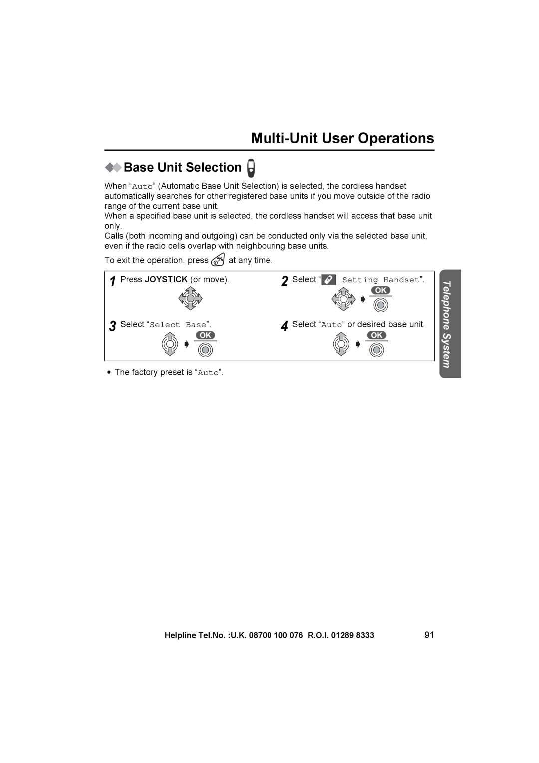 Panasonic KX-TCD545E operating instructions Base Unit Selection, Select Select Base 