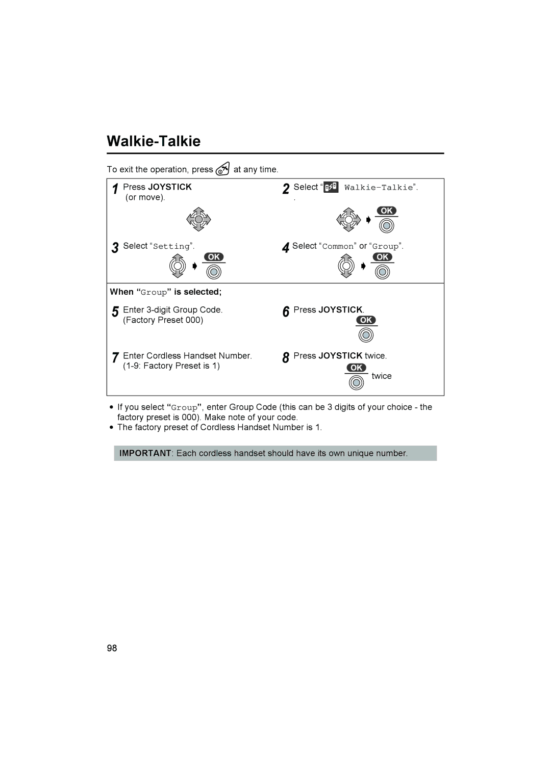 Panasonic KX-TCD545E operating instructions Press Joystick, When Group is selected 