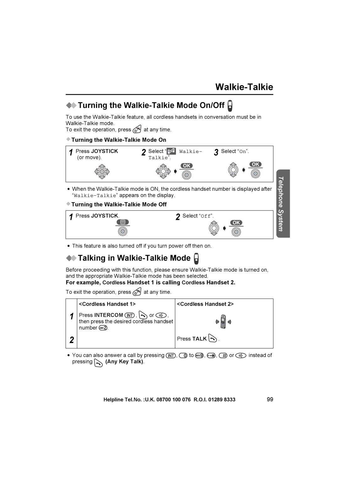 Panasonic KX-TCD545E operating instructions Turning the Walkie-Talkie Mode On/Off, Talking in Walkie-Talkie Mode 