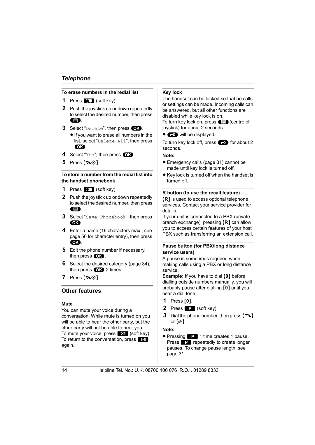 Panasonic KX-TCD560E operating instructions Other features 