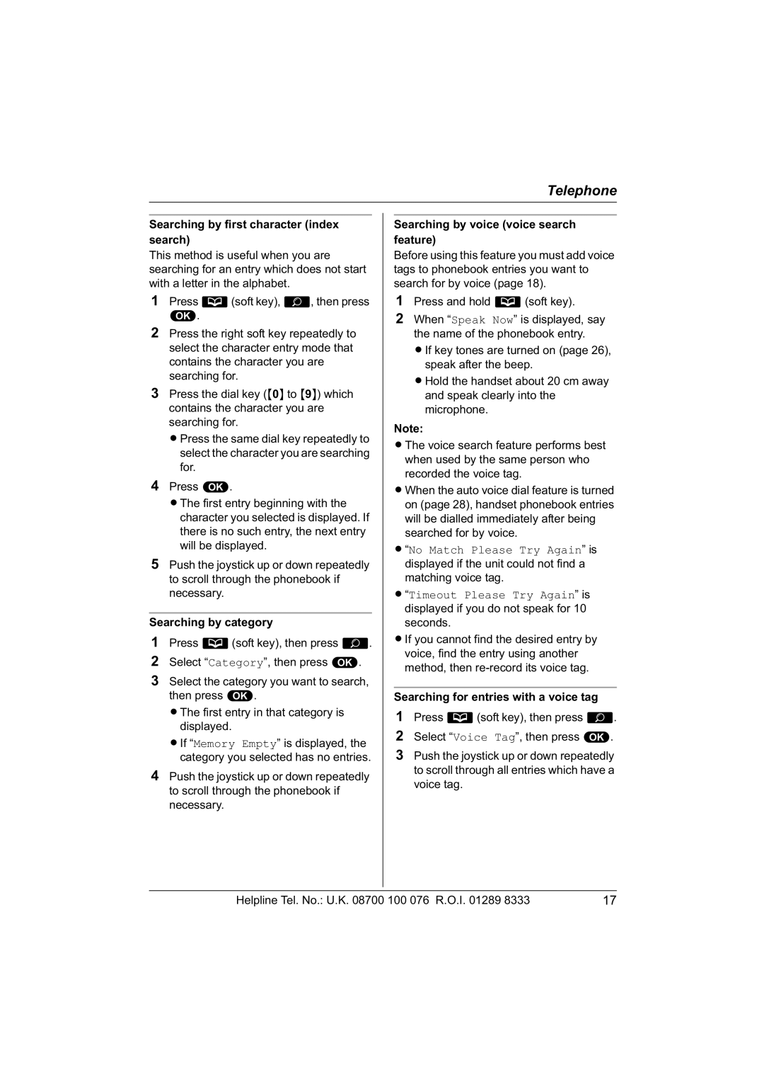 Panasonic KX-TCD560E operating instructions Searching by first character index search, Searching by category 