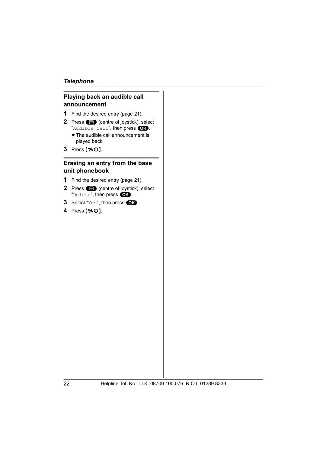 Panasonic KX-TCD560E Playing back an audible call announcement, Erasing an entry from the base unit phonebook 