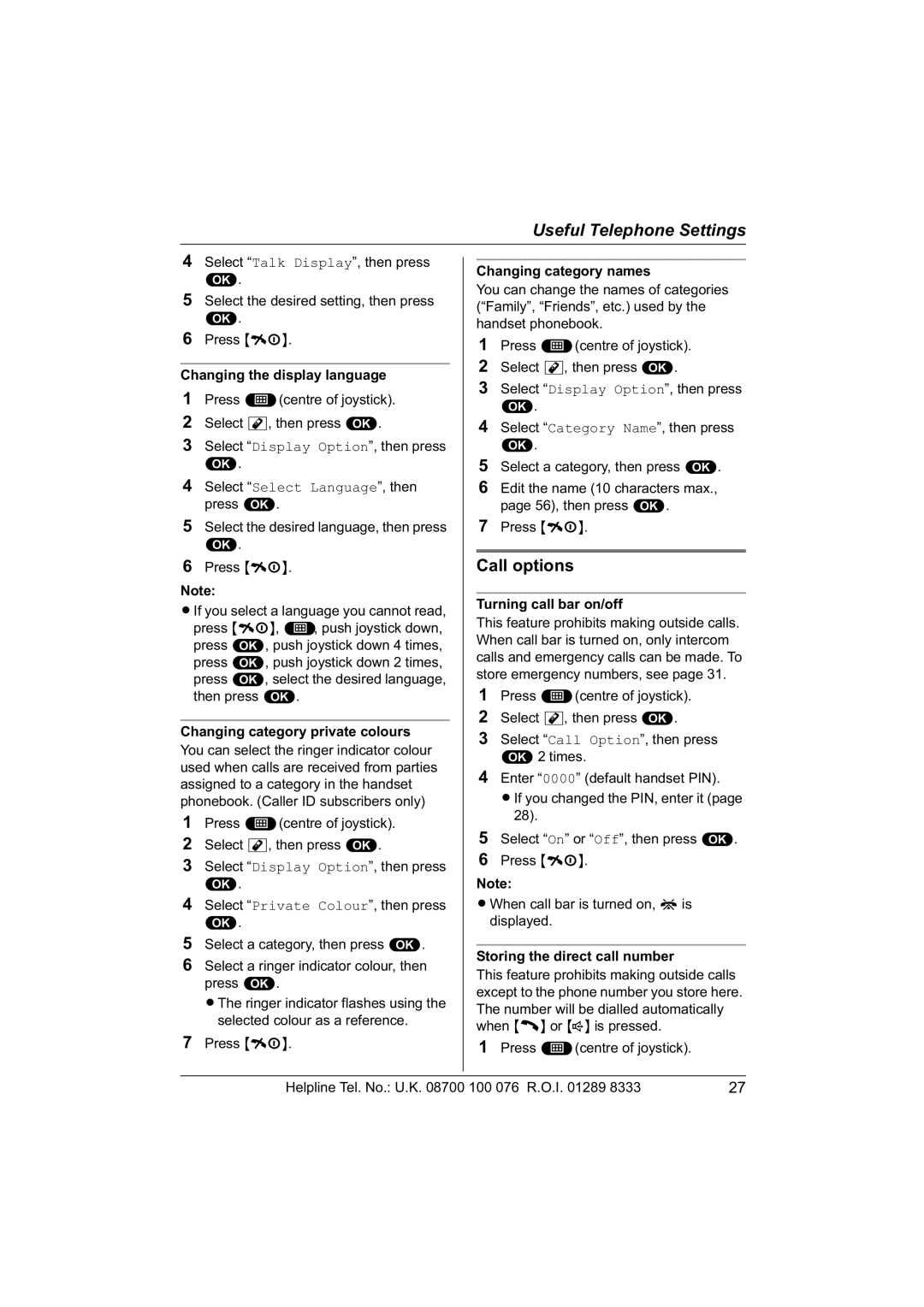 Panasonic KX-TCD560E operating instructions Call options 