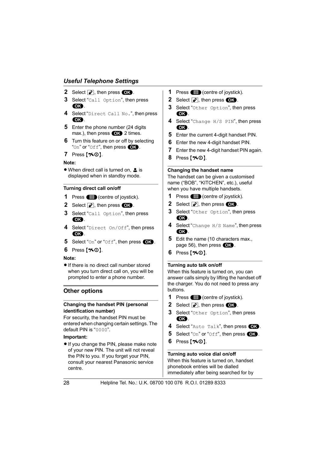 Panasonic KX-TCD560E operating instructions Other options 