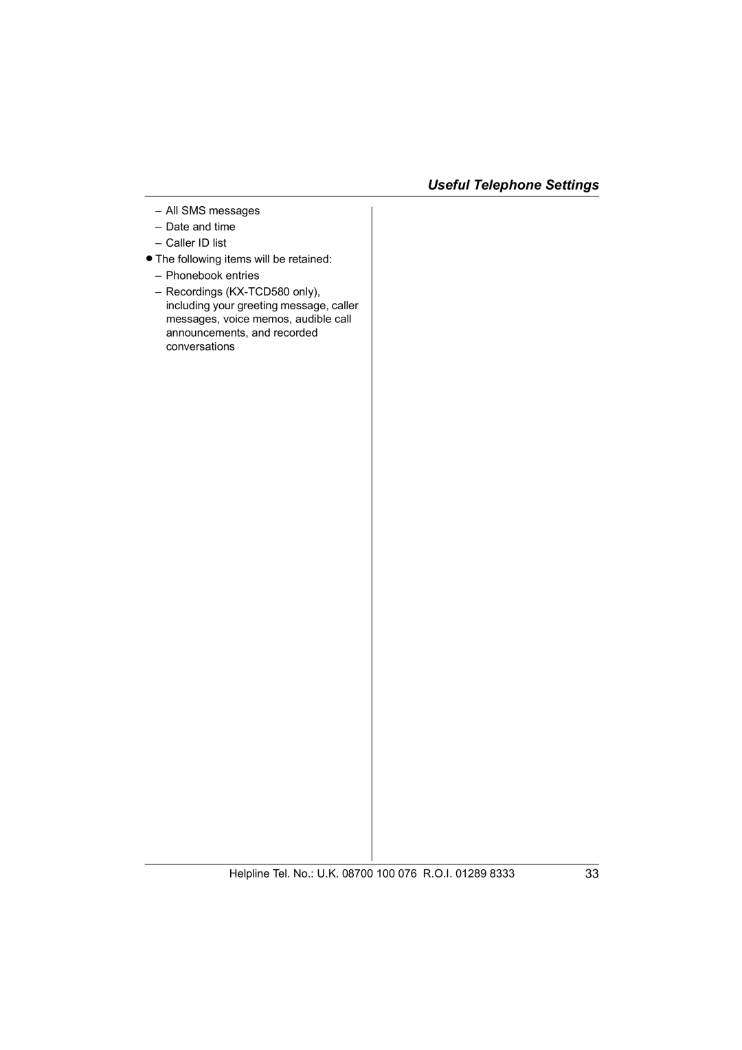 Panasonic KX-TCD560E operating instructions Useful Telephone Settings 