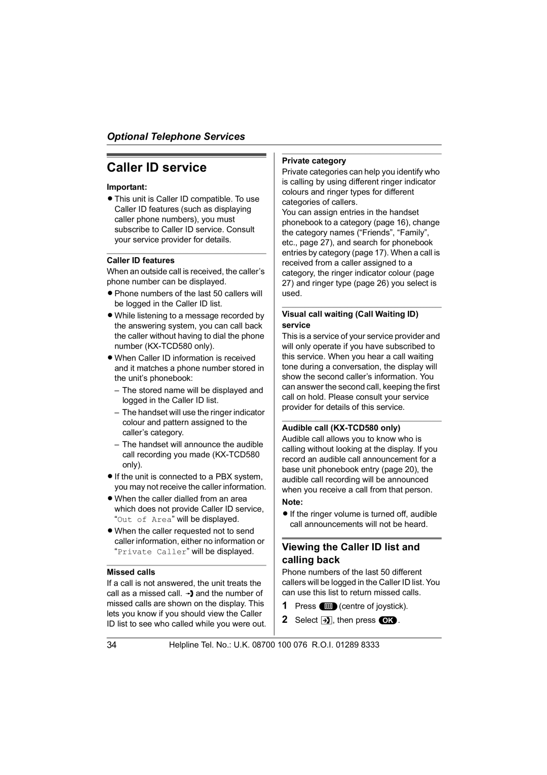 Panasonic KX-TCD560E operating instructions Caller ID service, Viewing the Caller ID list and calling back 