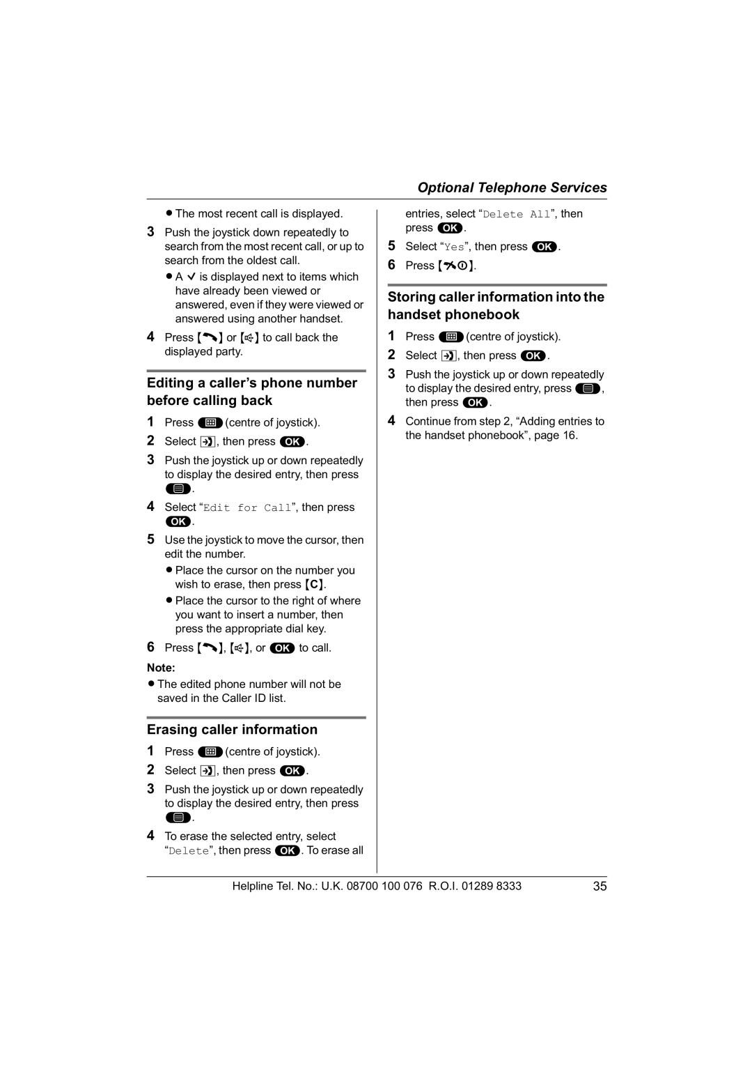 Panasonic KX-TCD560E operating instructions Editing a caller’s phone number before calling back, Erasing caller information 