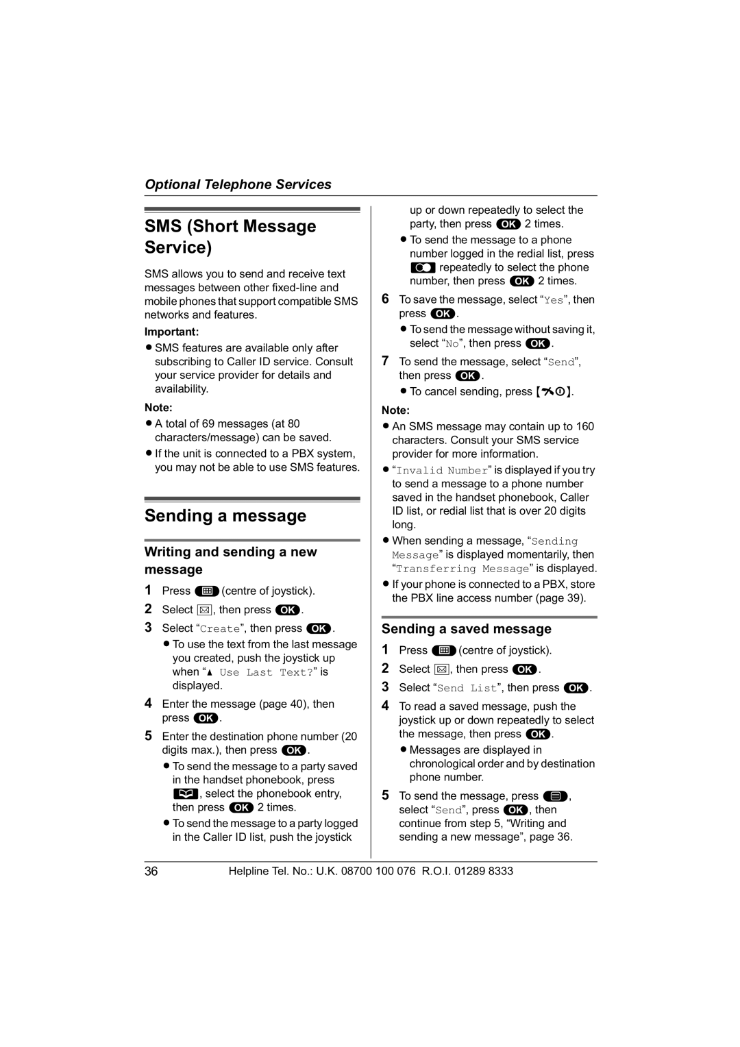 Panasonic KX-TCD560E operating instructions SMS Short Message Service, Sending a message, Writing and sending a new message 