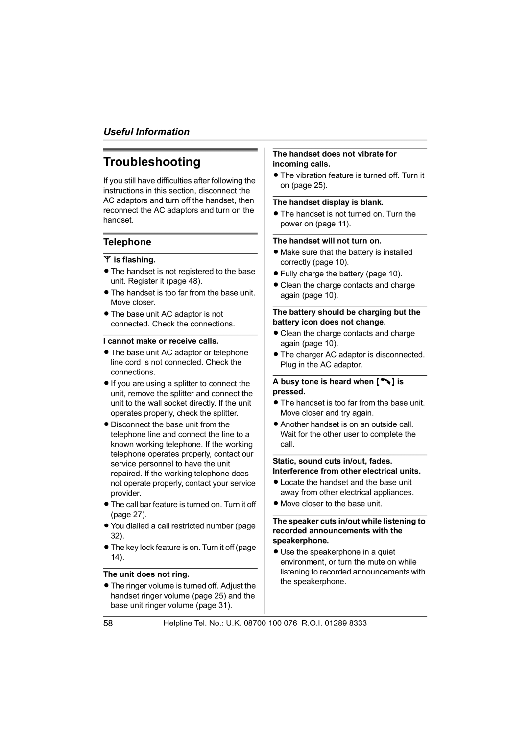 Panasonic KX-TCD560E operating instructions Troubleshooting, Telephone 