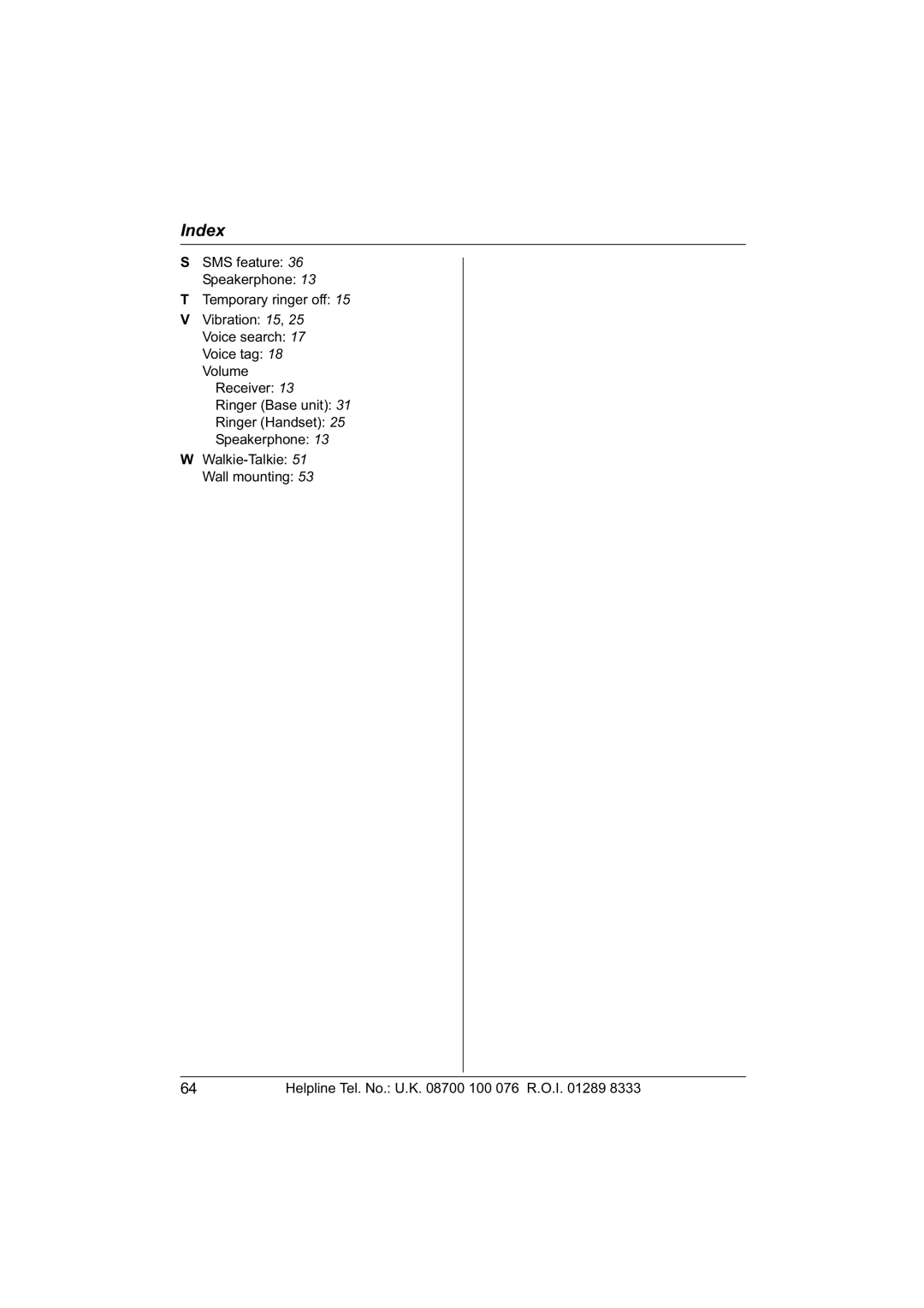 Panasonic KX-TCD560E operating instructions Index 