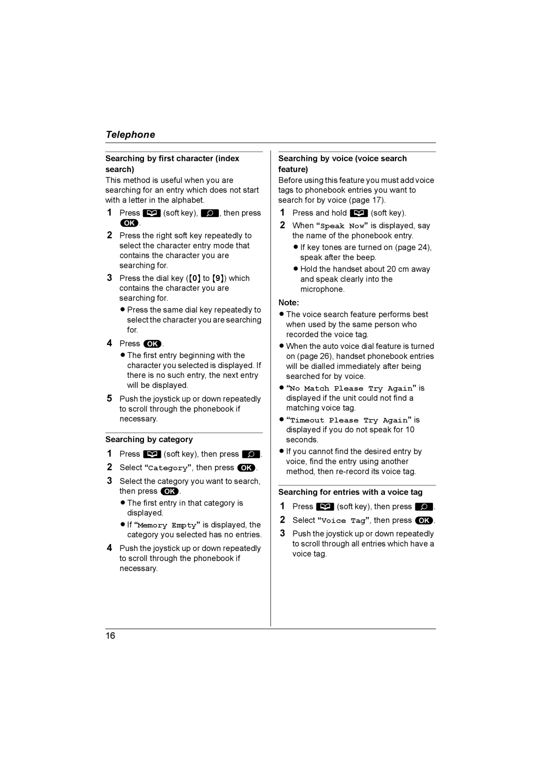 Panasonic KX-TCD560NZ, KX-TCD580NZ operating instructions Searching by first character index search, Searching by category 