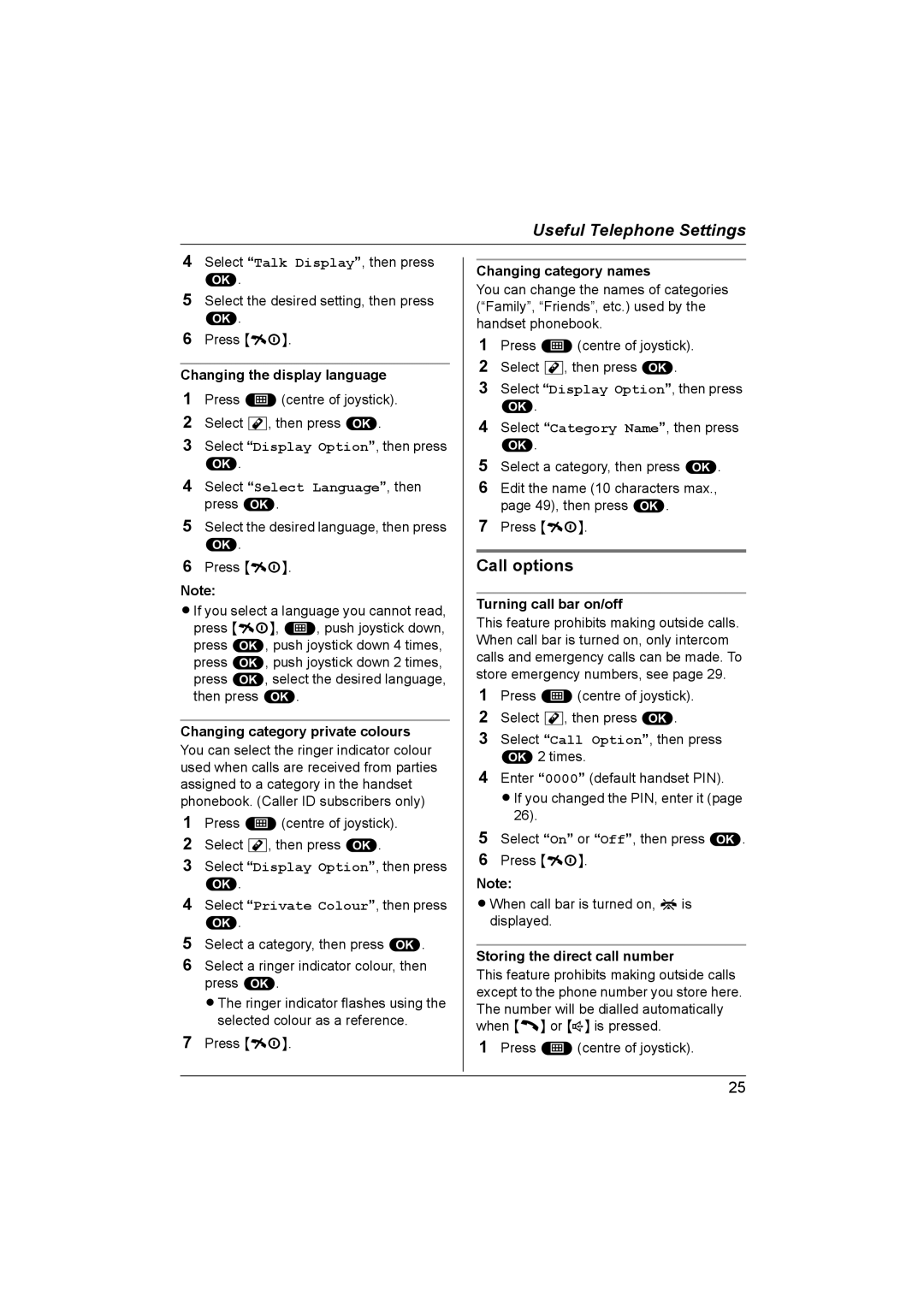 Panasonic KX-TCD580NZ, KX-TCD560NZ operating instructions Call options 