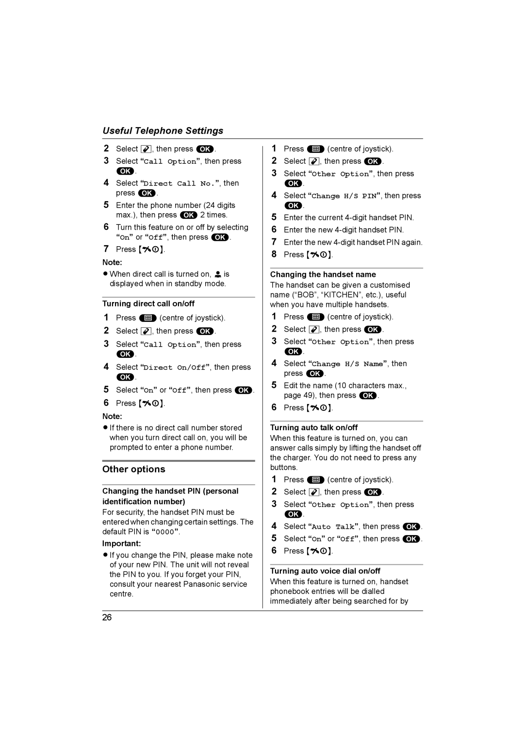 Panasonic KX-TCD560NZ, KX-TCD580NZ operating instructions Other options 