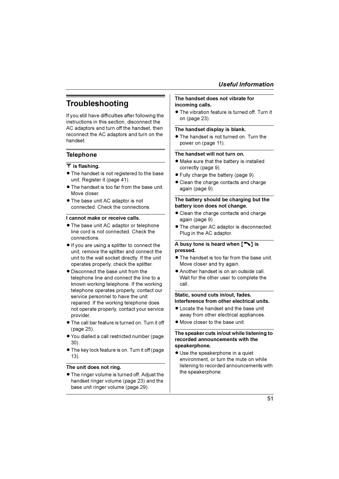 Panasonic KX-TCD580NZ, KX-TCD560NZ operating instructions Troubleshooting, Telephone 