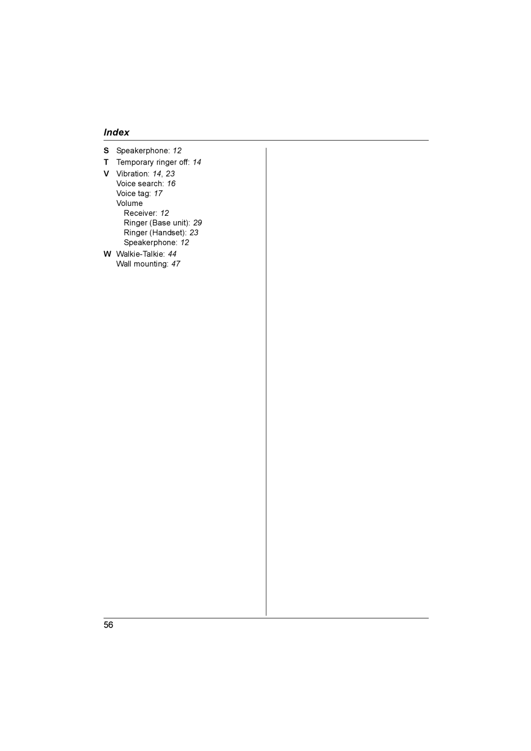 Panasonic KX-TCD560NZ, KX-TCD580NZ operating instructions Index 