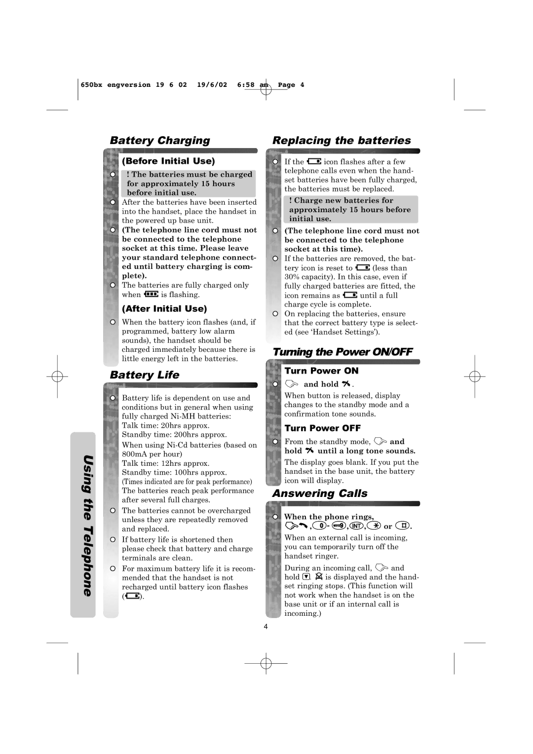 Panasonic KX-TCD650BX operating instructions Using the Telephone 