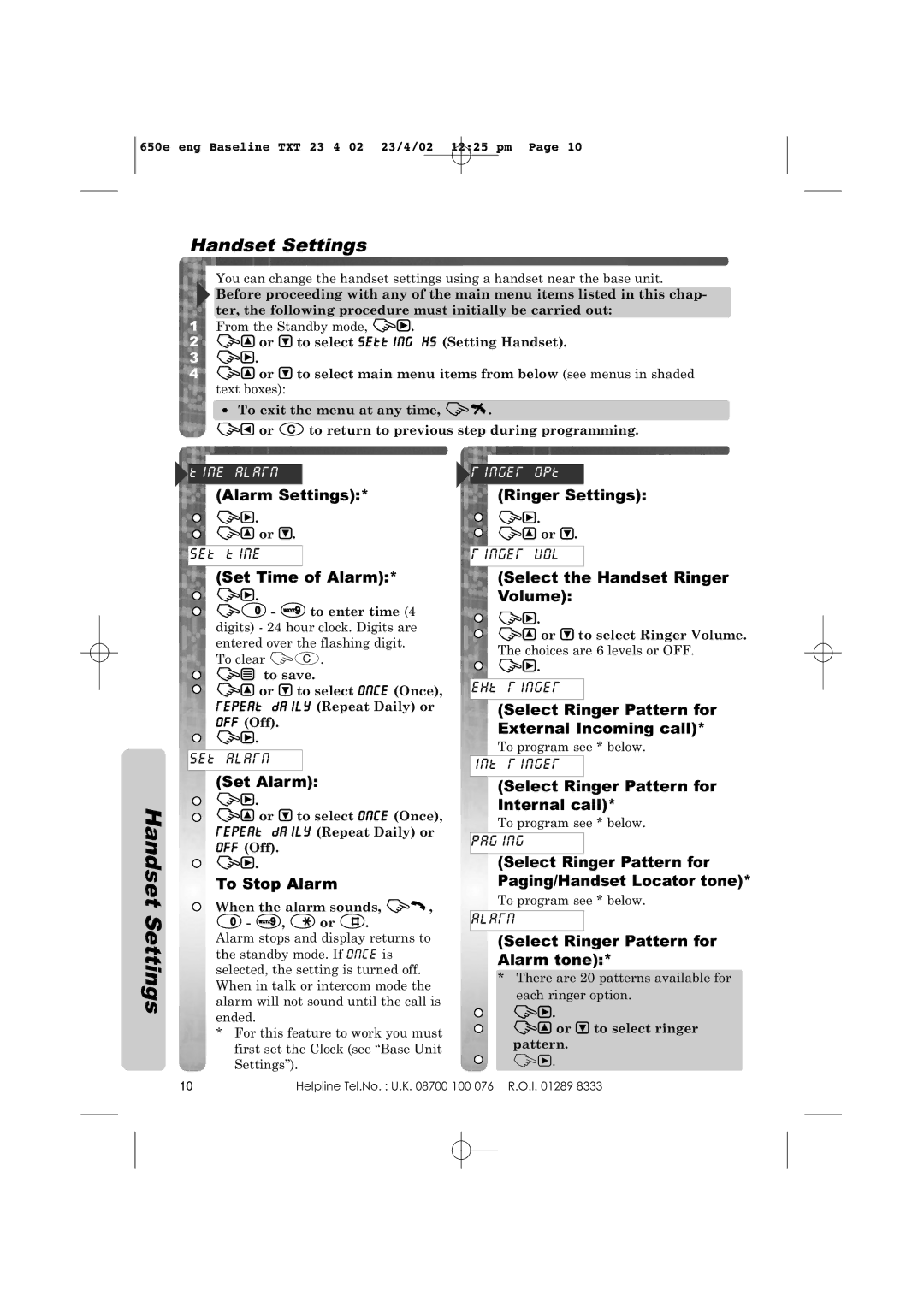 Panasonic KX-TCD650E operating instructions Handset Settings 