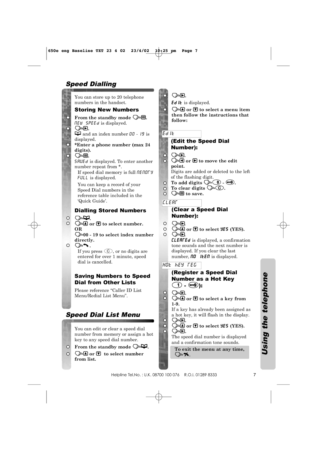 Panasonic KX-TCD650E operating instructions Speed Dialling, Speed Dial List Menu 