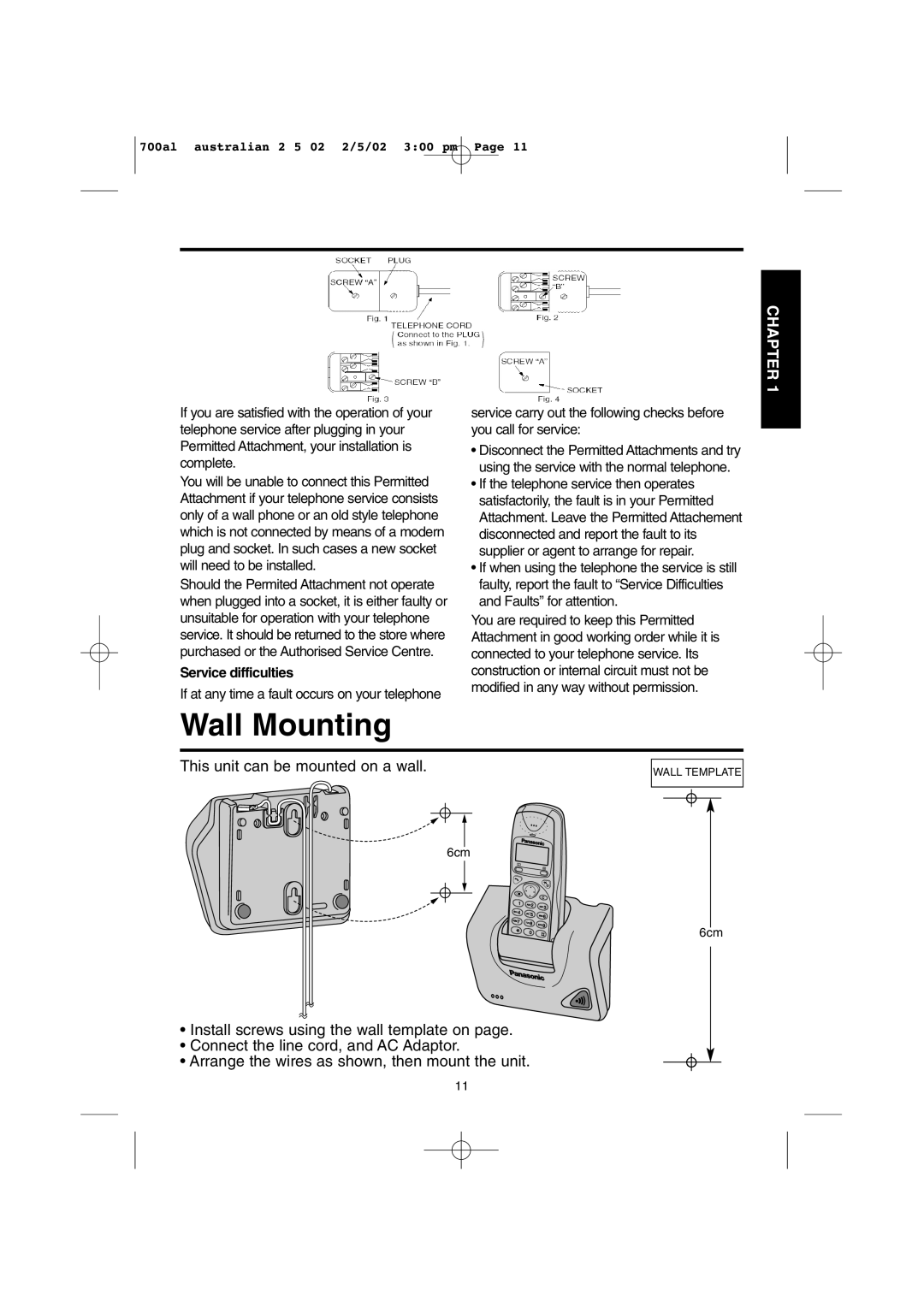 Panasonic KX-TCD700AL operating instructions Wall Mounting 