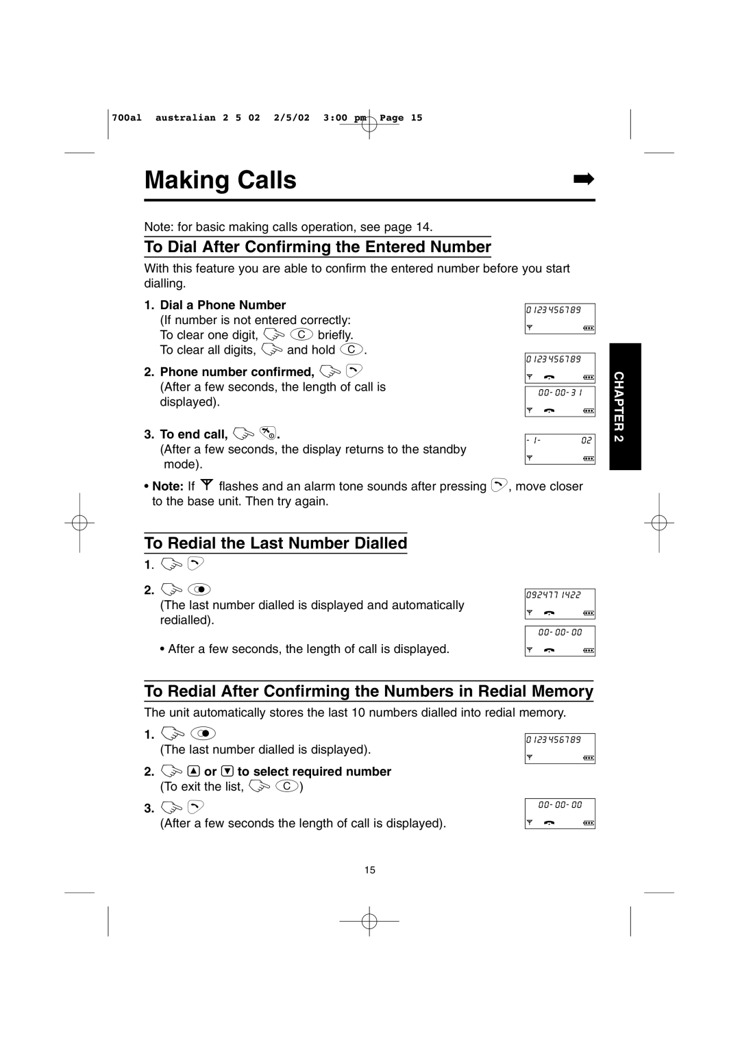 Panasonic KX-TCD700AL Making Calls, To Dial After Confirming the Entered Number, To Redial the Last Number Dialled 